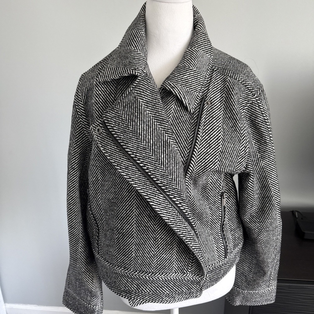 Splendid Womens Size M Herringbone Coat biker jacket Blazer Black NWOT